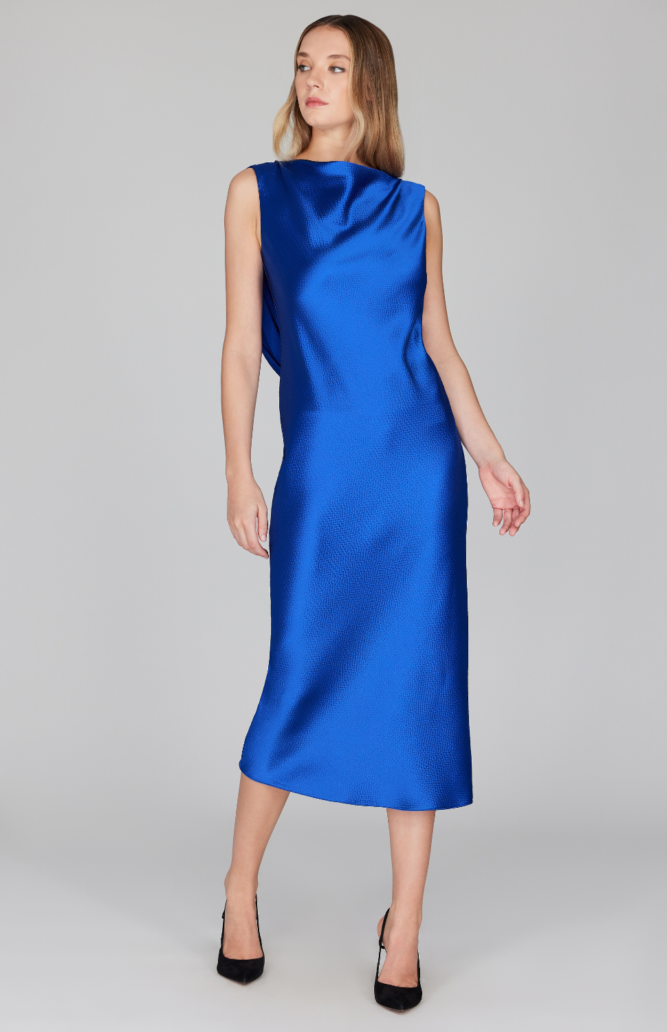 Hammered Satin Drape Back Bias Dress Hammered Satin Drape Back Bias Dress