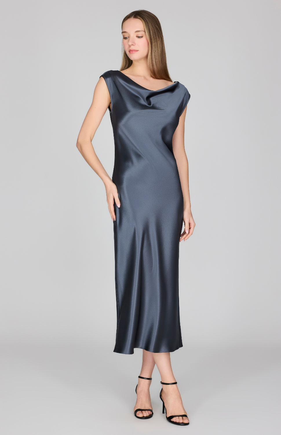 Satin Drape Front & Back Bias Dress Mi Jong Lee Satin Drape Front & Back Bias Dress Mi Jong Lee