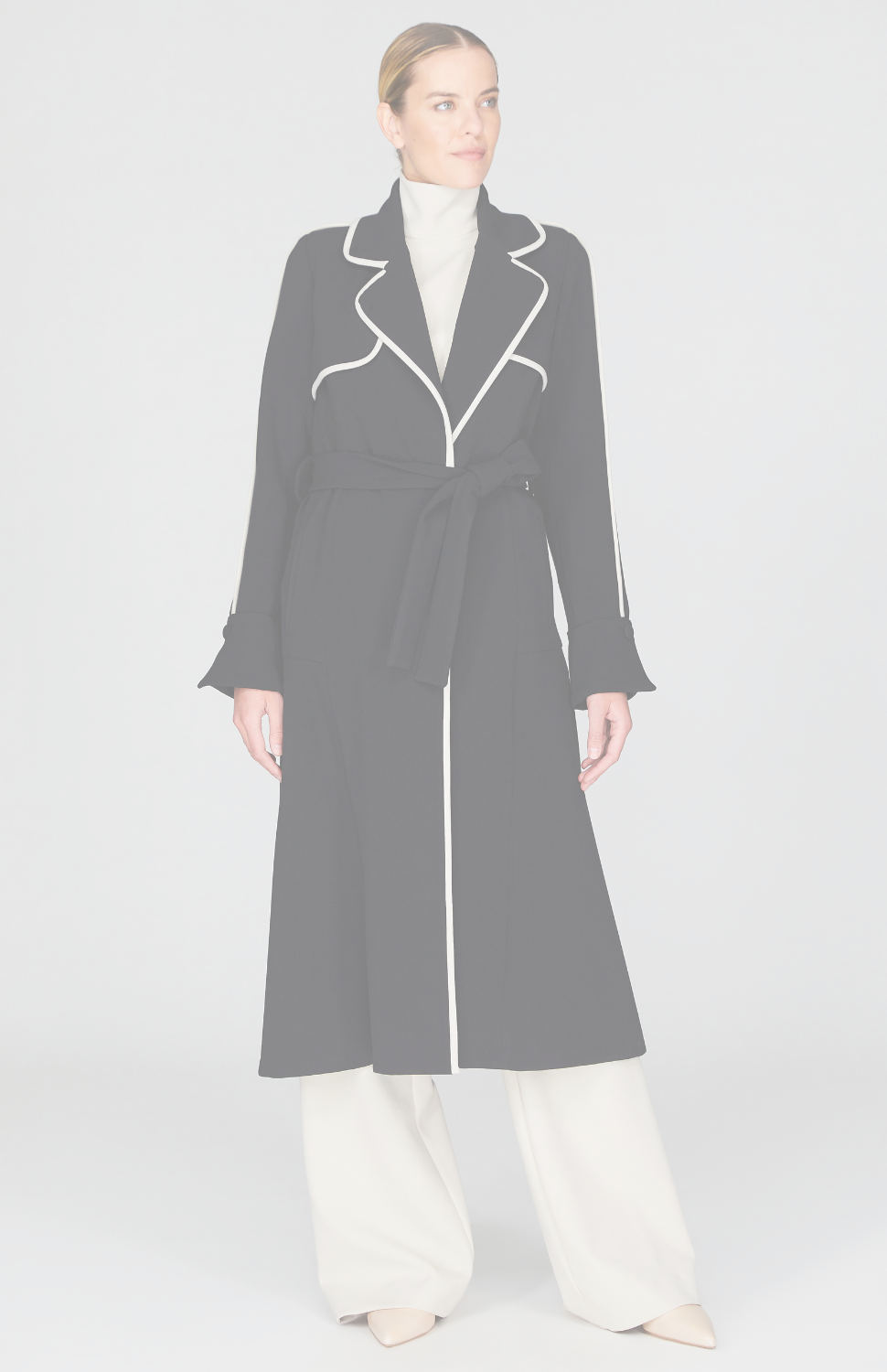 Double Face Trench Coat w/Contrast Bias