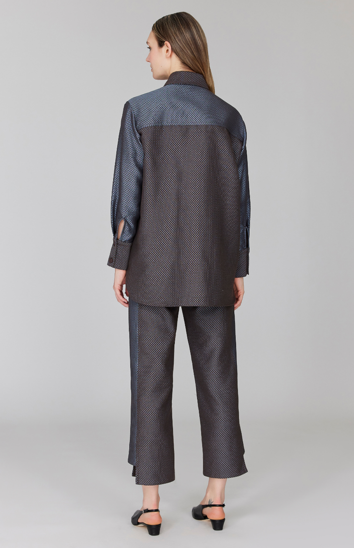 Double Face Check Jacquard Color Block Boyfriend Shirt