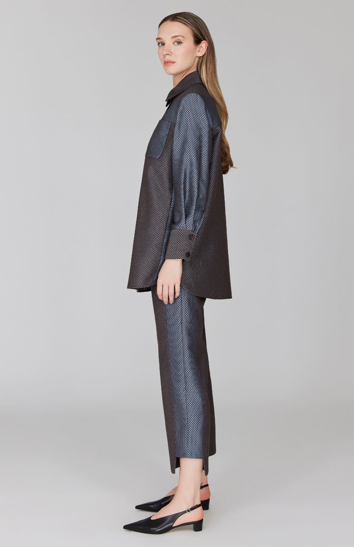 Double Face Check Jacquard Color Block Boyfriend Shirt