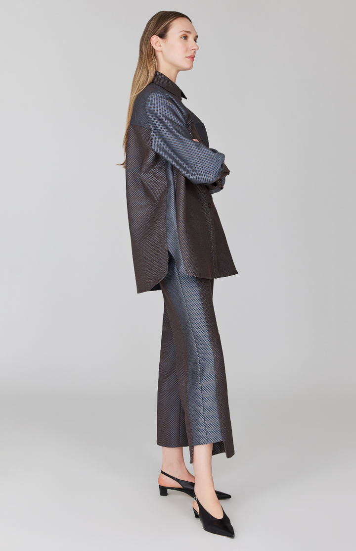 Double Face Check Jacquard Color Block Boyfriend Shirt