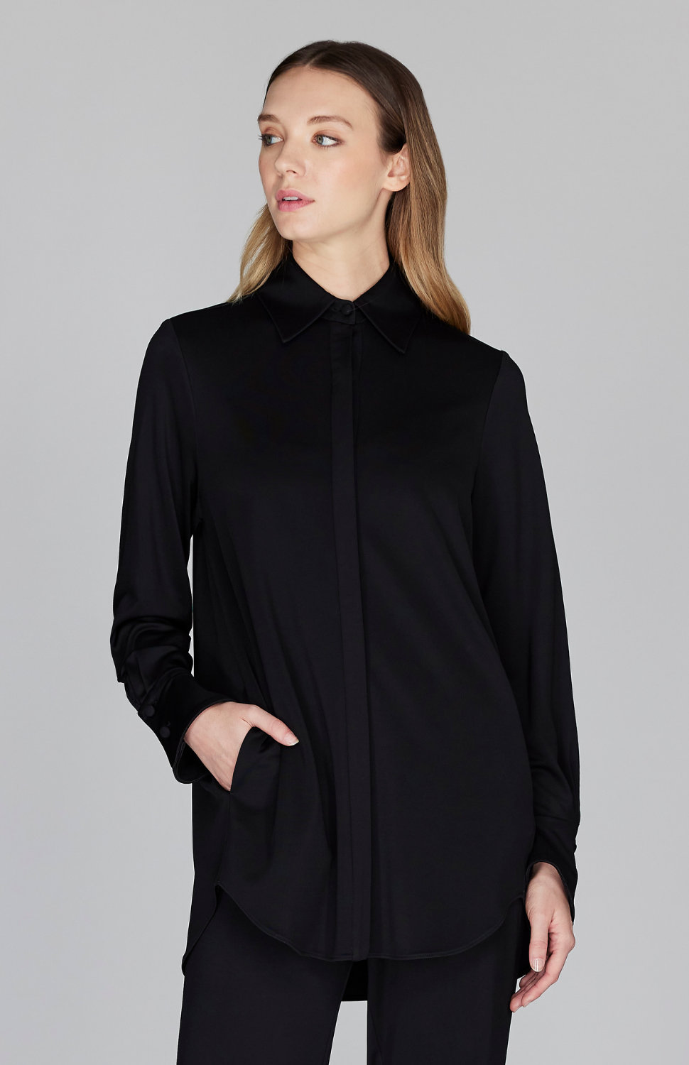 Matte Jersey Oversized Collared Shirt