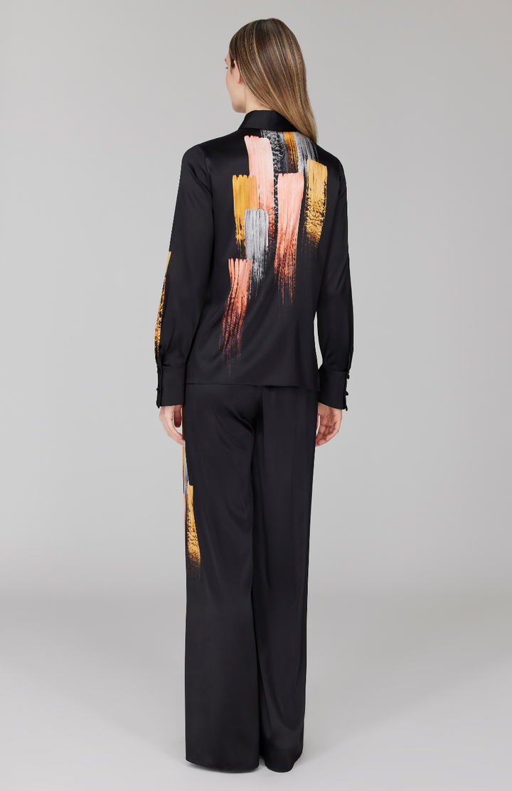 Brush Stroke Print Collared Blouse w/ Relaxed Sleeve