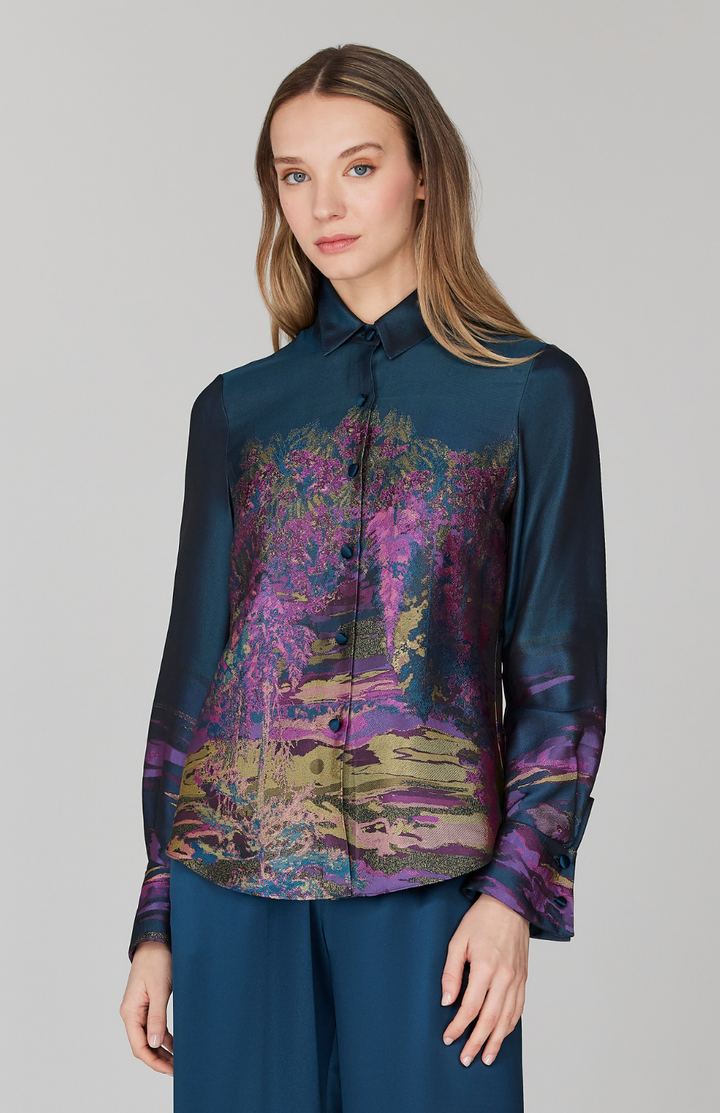 Dusk Landscape Jacquard Tailored Button Down w/ Relaxed Sleeve