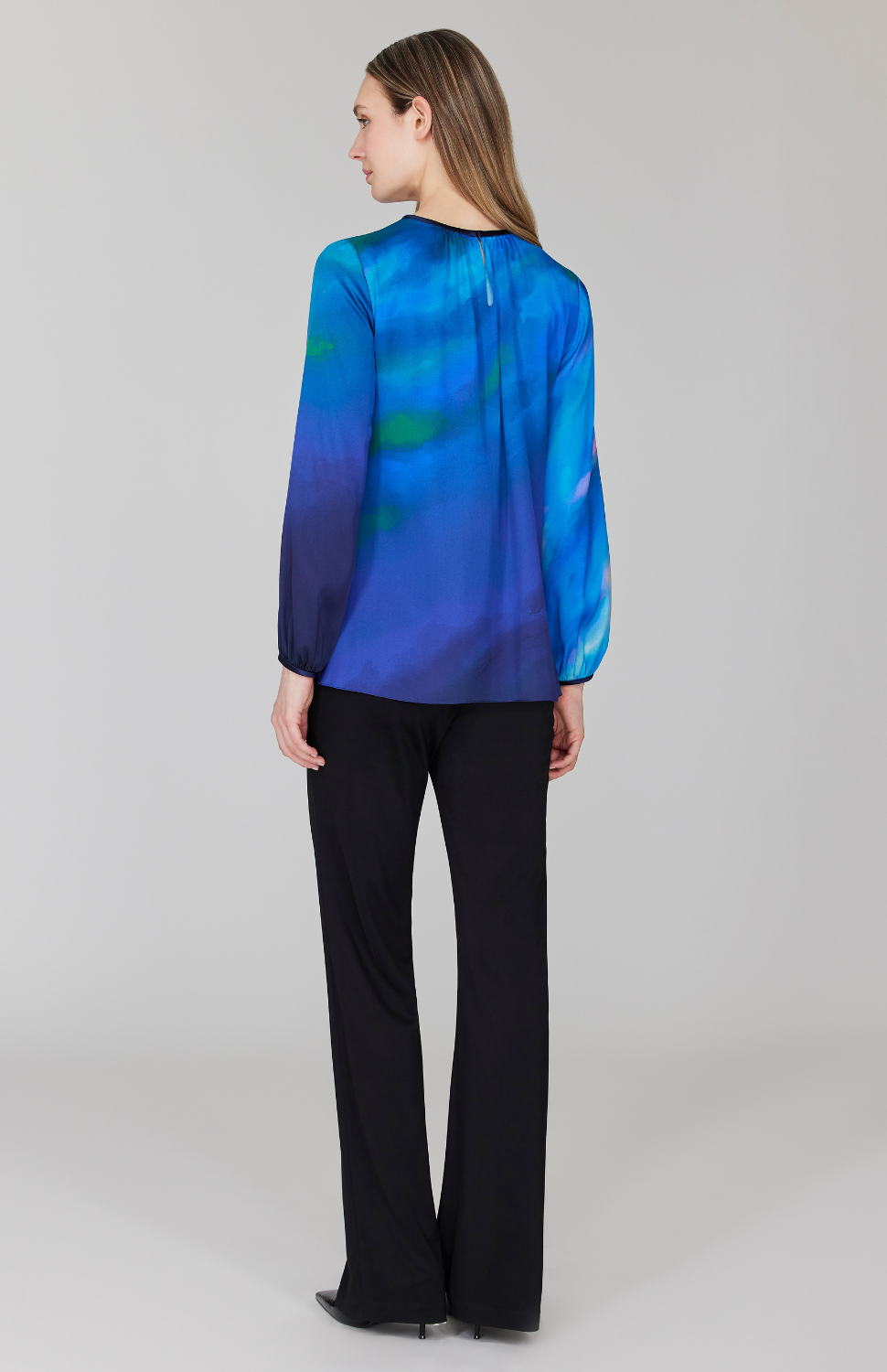 Mountainscape Gather Neck Blouse w/ Satin Bias