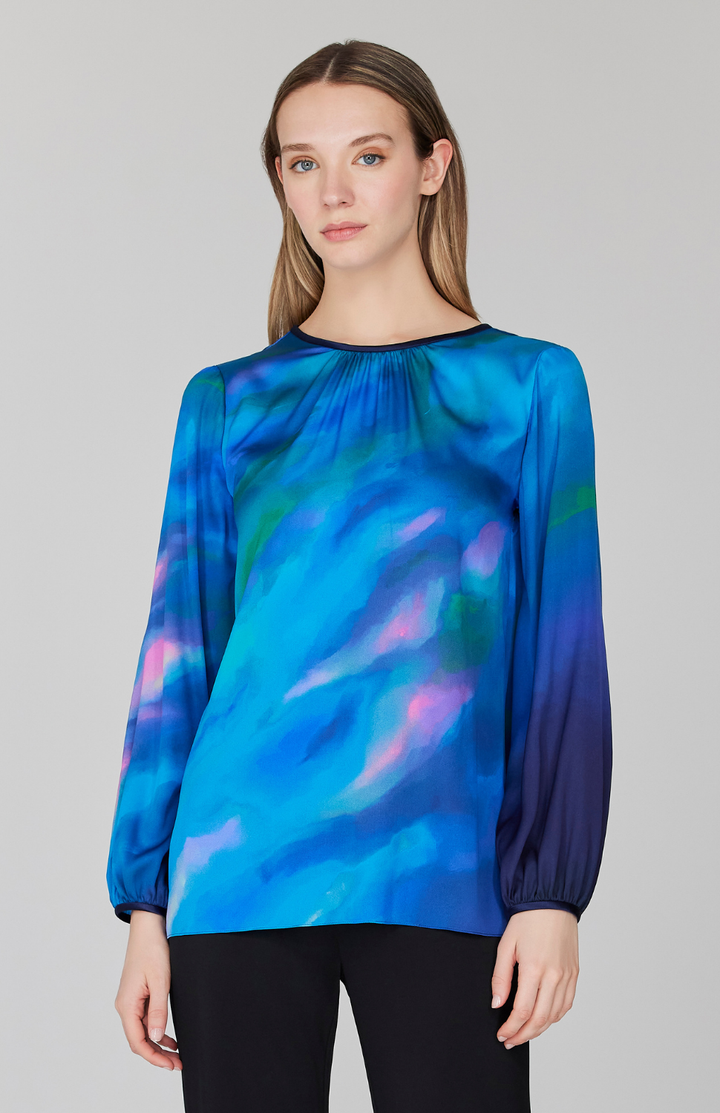 Mountainscape Gather Neck Blouse w/ Satin Bias