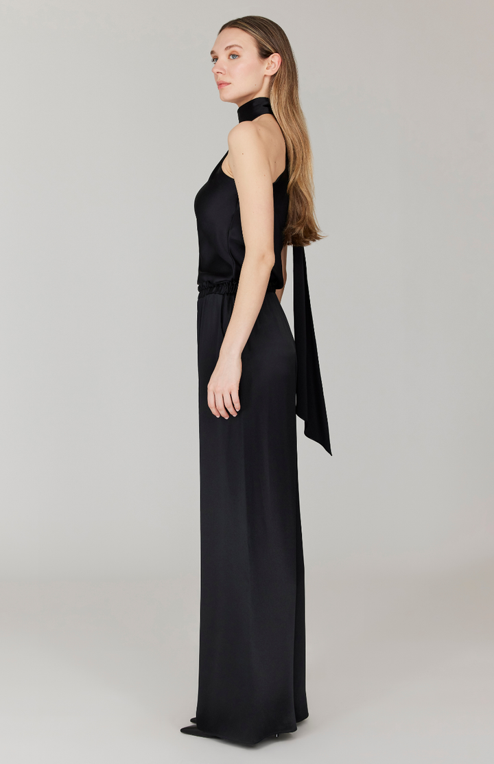 Satin One Shoulder Bias Top w/ Scarf