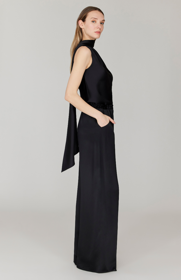 Satin One Shoulder Bias Top w/ Scarf