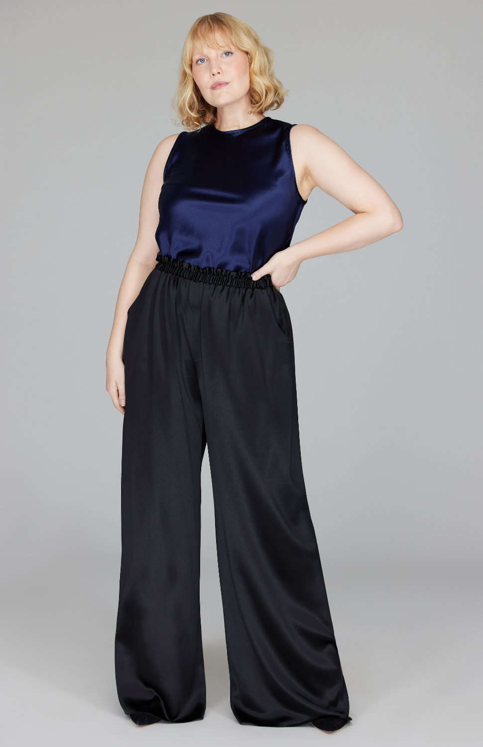 Satin Crew Neck Bias Tank