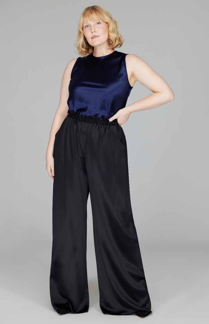 Satin Crew Neck Bias Tank