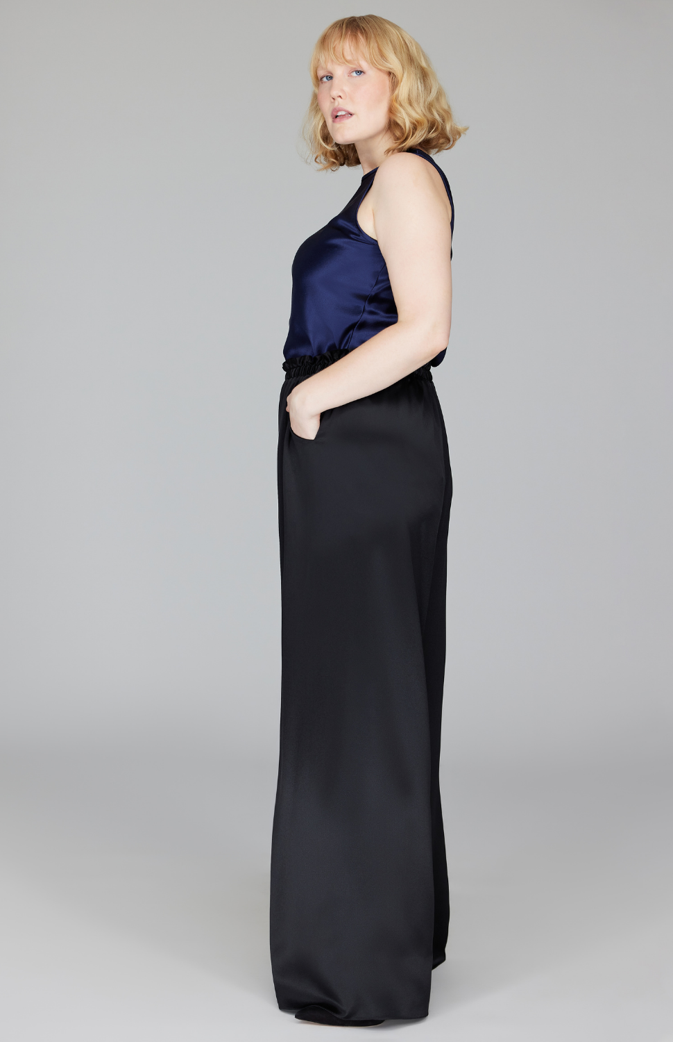 Satin Crew Neck Bias Tank