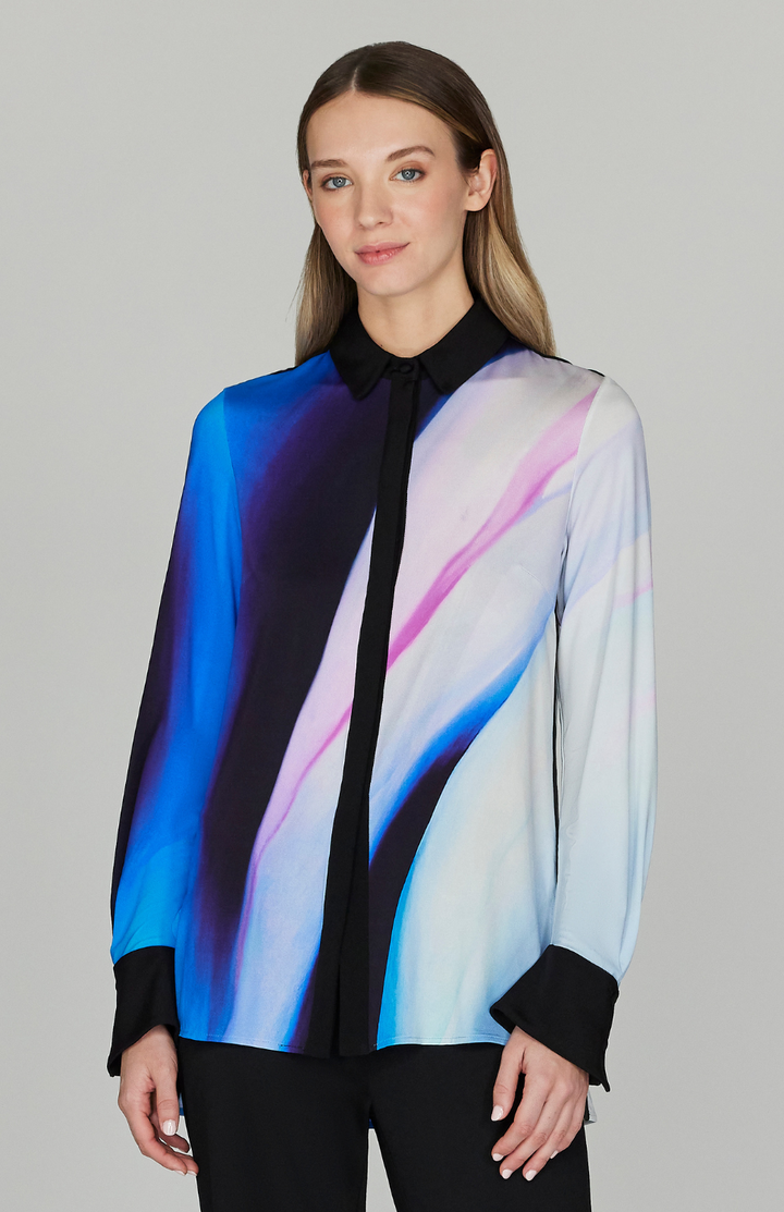 Flower Twist Collared Shirt w/ Relaxed Sleeve