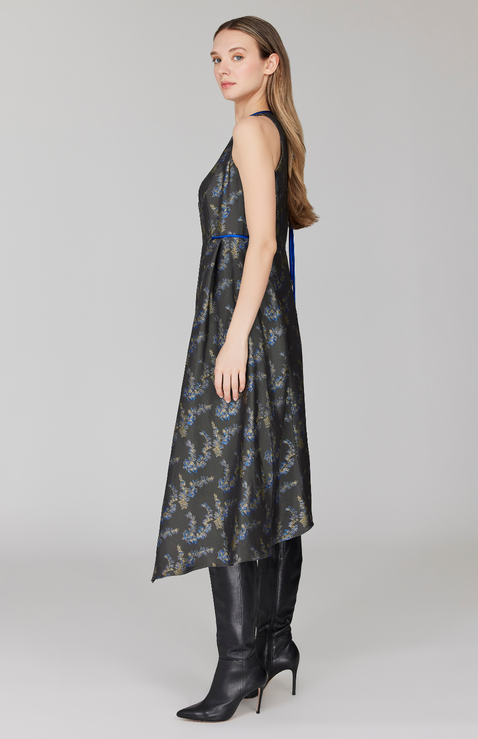 Feather Jacquard Asymmetric Fit & Flare Dress