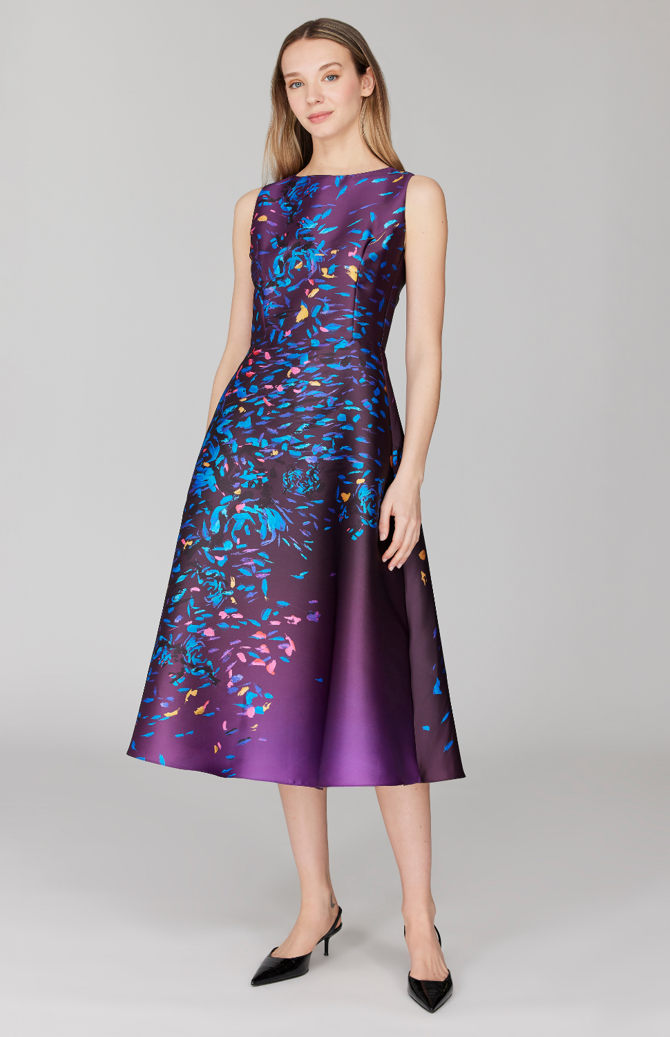 Paint Dot Print Sleeveless Fit & Flare Dress 2 / Purple Multi NZ Paint Dot Print Sleeveless Fit & Flare Dress 2 / Purple Multi NZ