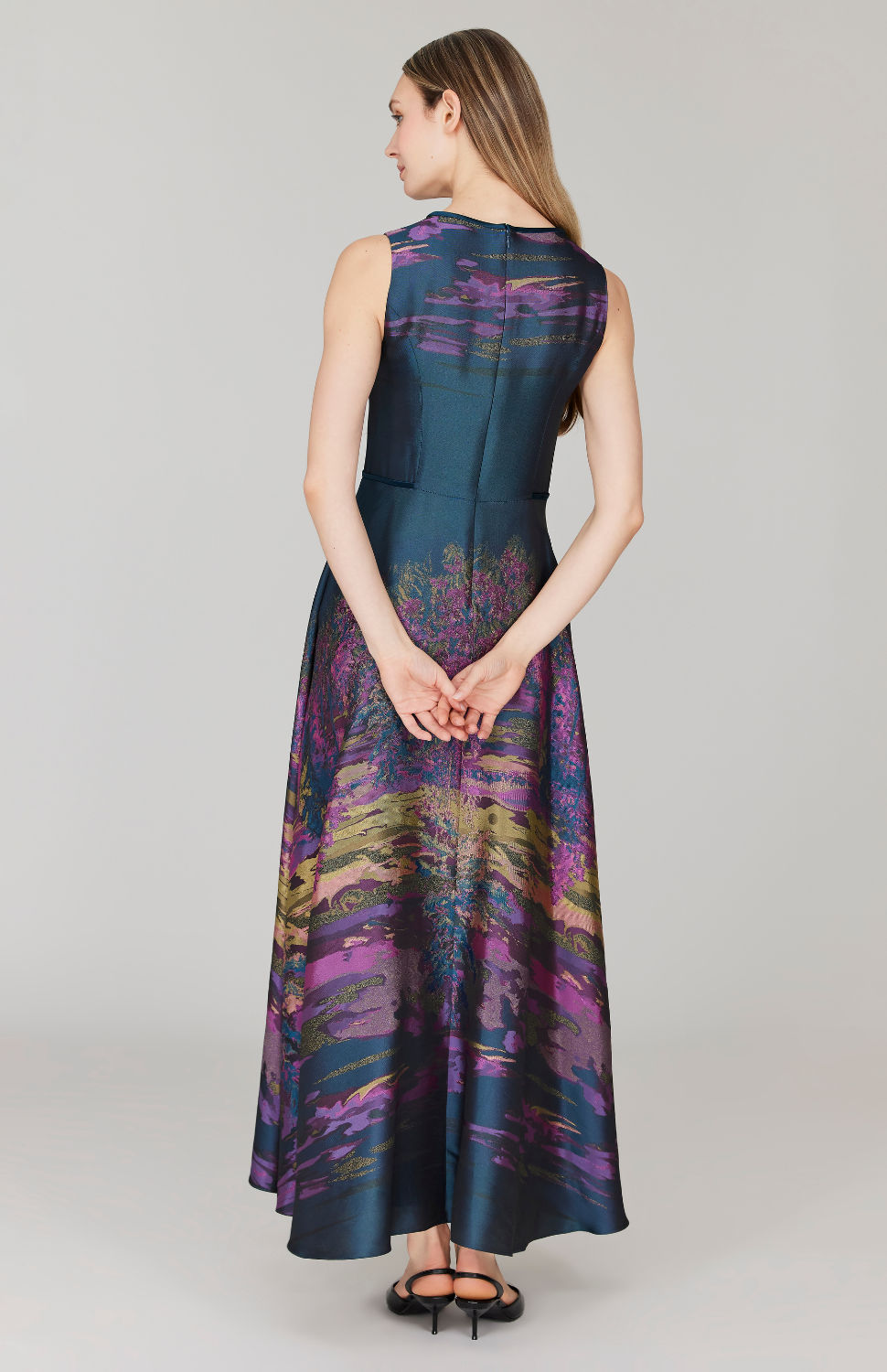 Dusk Landscape Jacquard Sleeveless Fit & Flare Gown