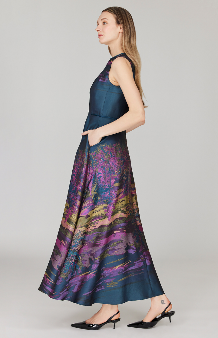 Dusk Landscape Jacquard Sleeveless Fit & Flare Gown