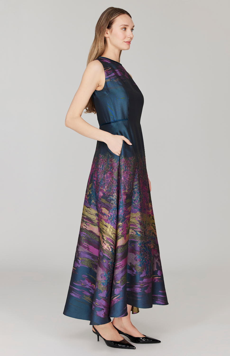 Dusk Landscape Jacquard Sleeveless Fit & Flare Gown