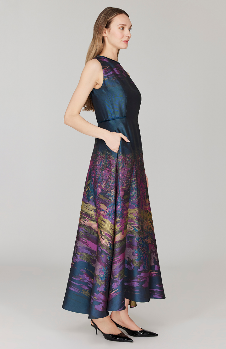 Dusk Landscape Jacquard Sleeveless Fit & Flare Gown