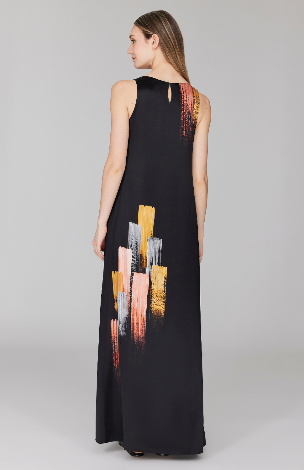 Brush Stroke Print Sleeveless Trapeze Gown