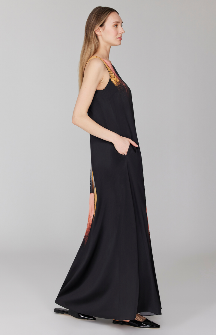 Brush Stroke Print Sleeveless Trapeze Gown