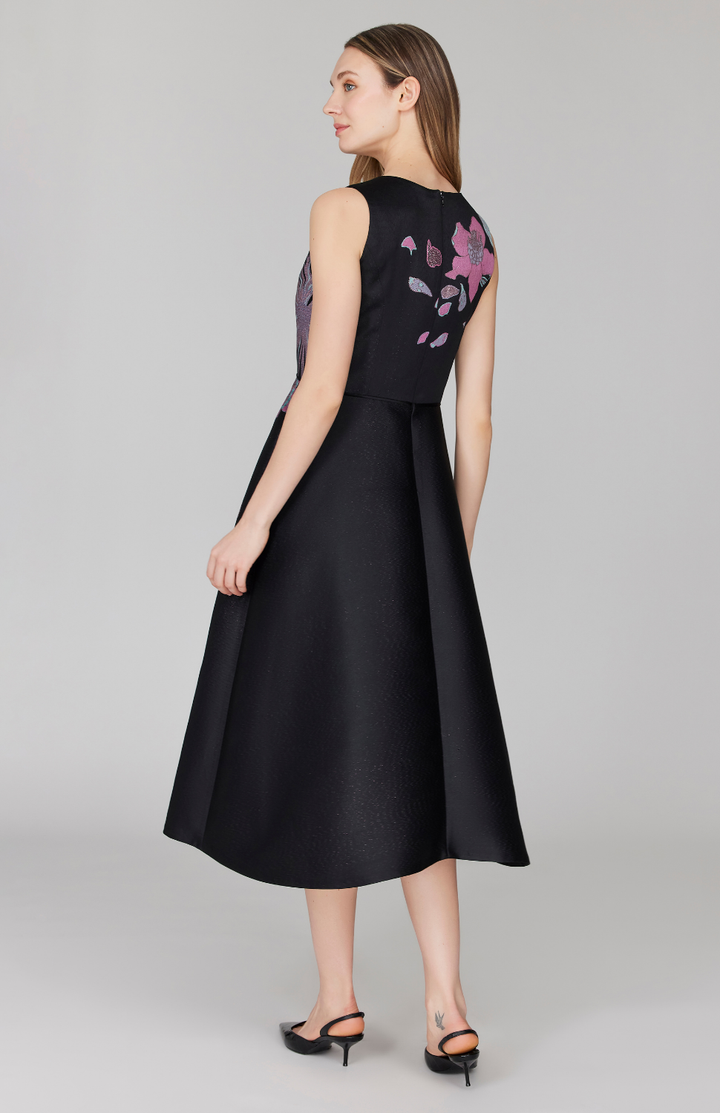 Metallic Scattered Flora Sleeveless Fit & Flare Dress