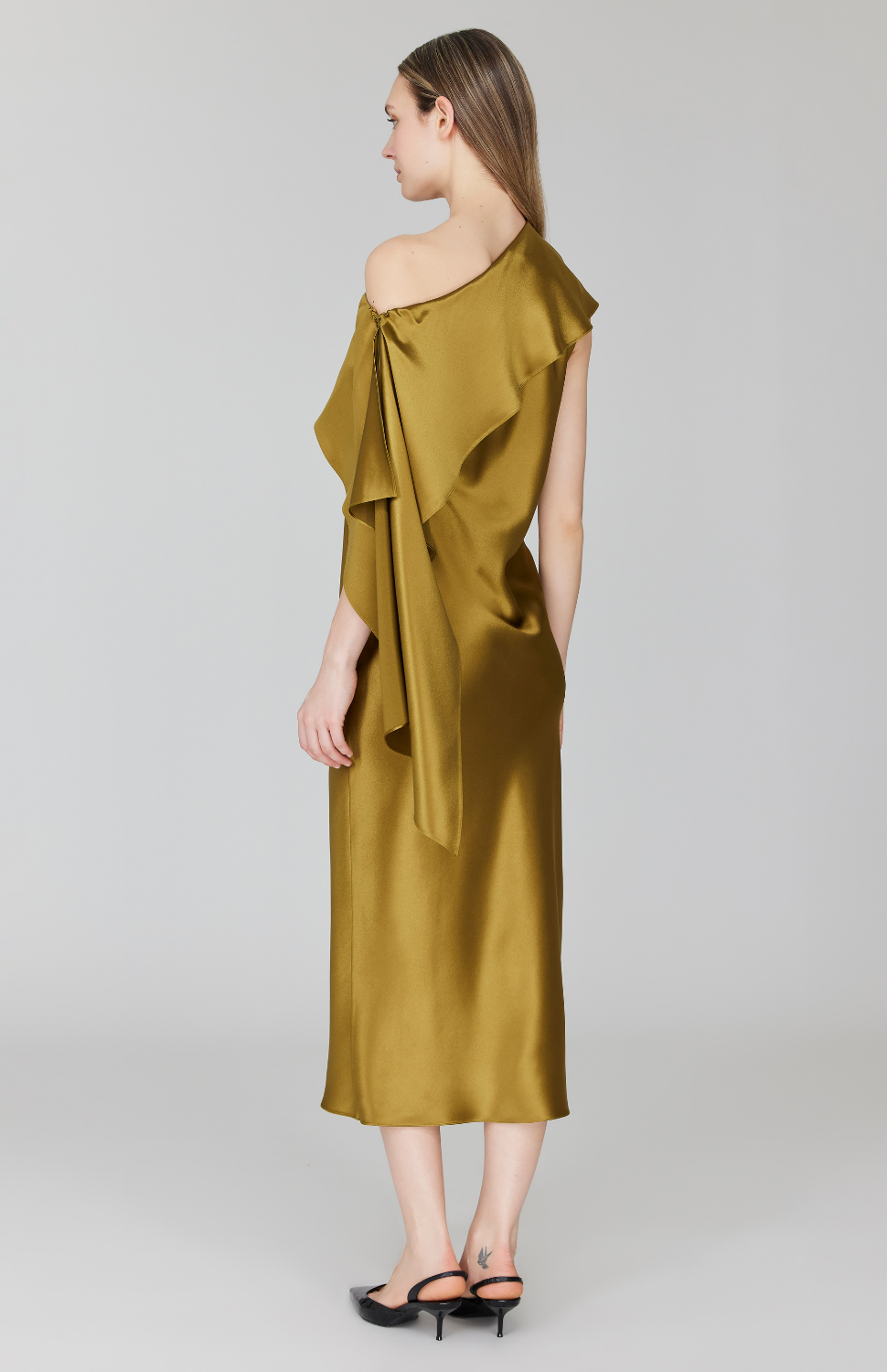 Satin Asymmetric Off The Shoulder Bias Dress