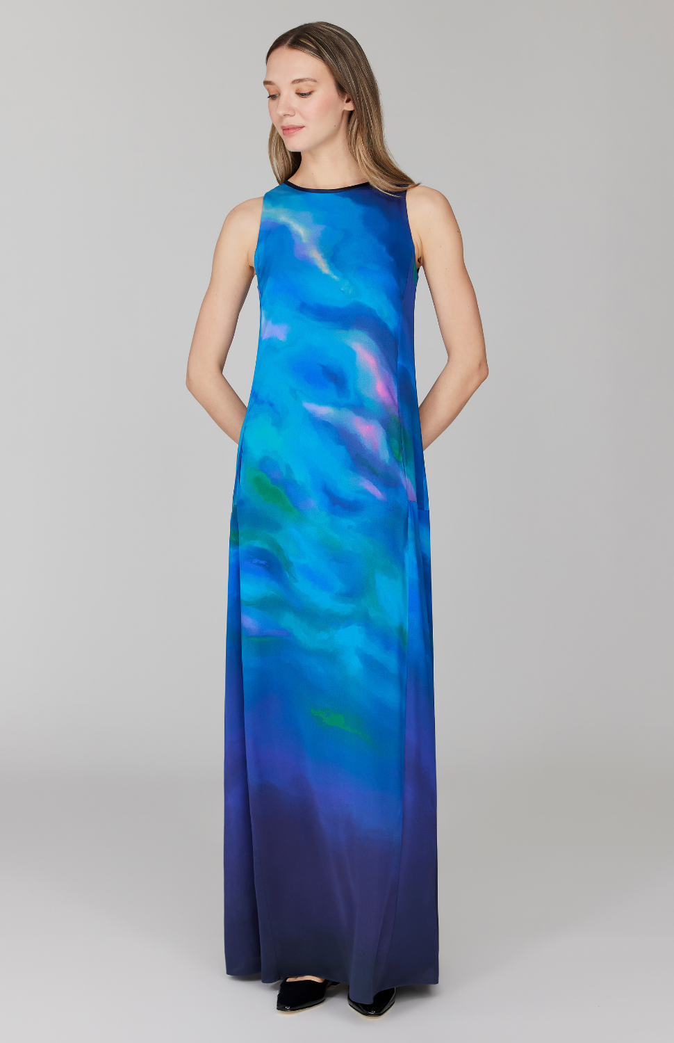 Mountainscape Trapeze Gown w/ Satin Bias 16 / Multi MTS Mountainscape Trapeze Gown w/ Satin Bias 16 / Multi MTS