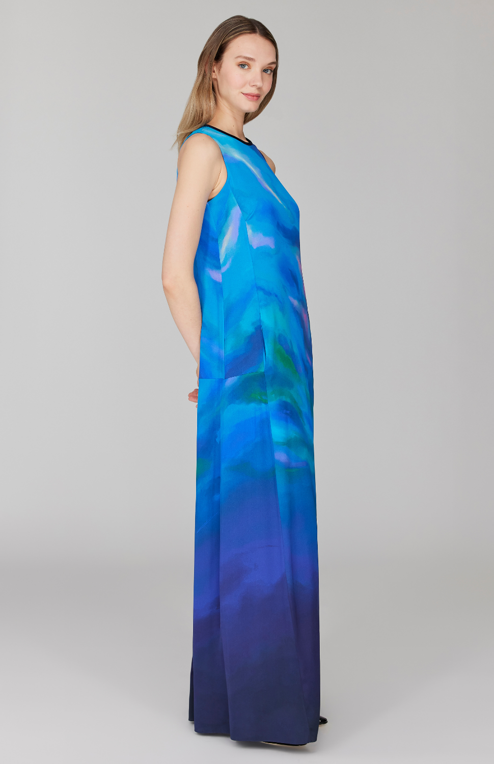Mountainscape Trapeze Gown w/ Satin Bias
