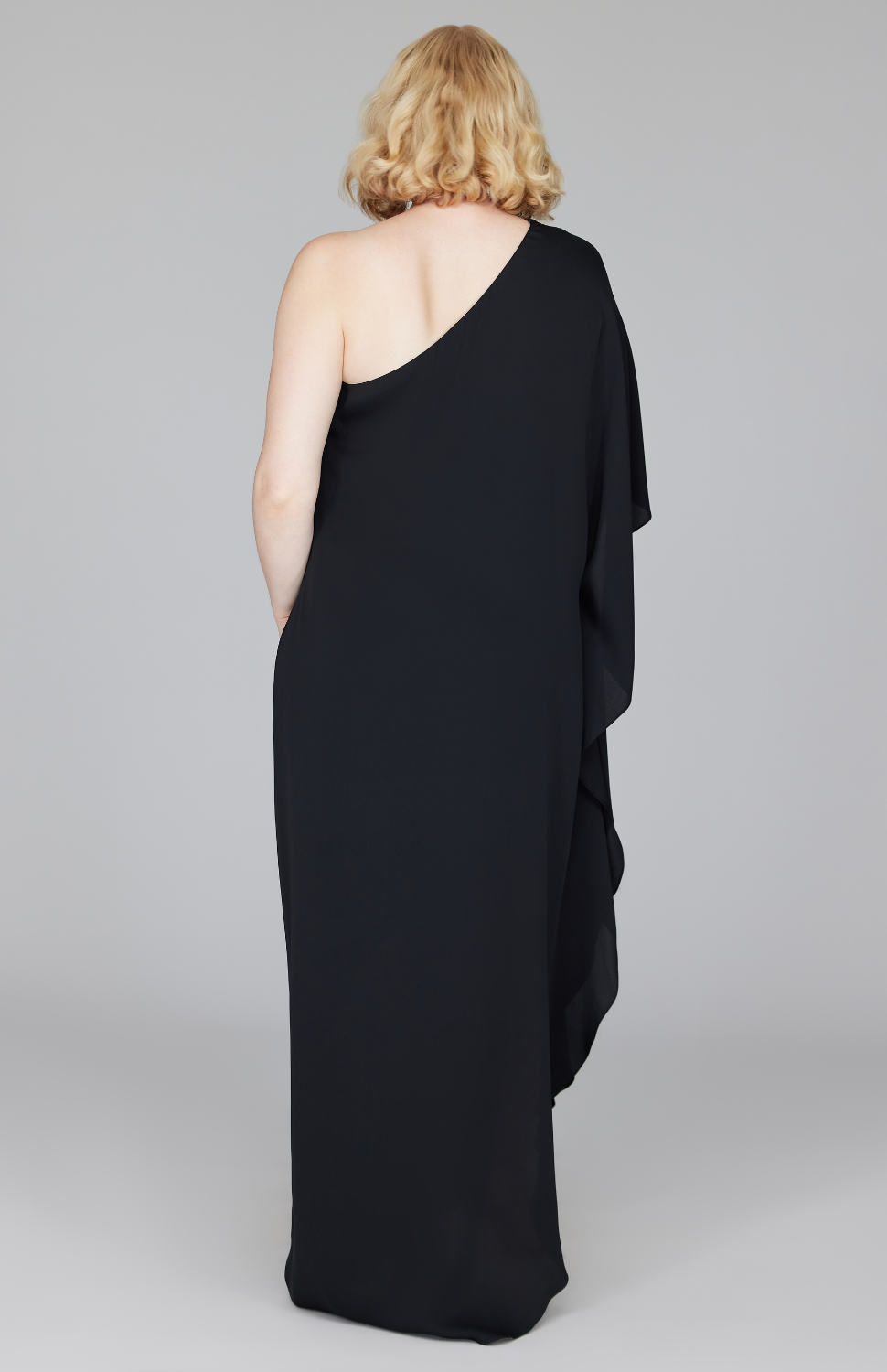 Silk Georgette One Shoulder Cascade Gown