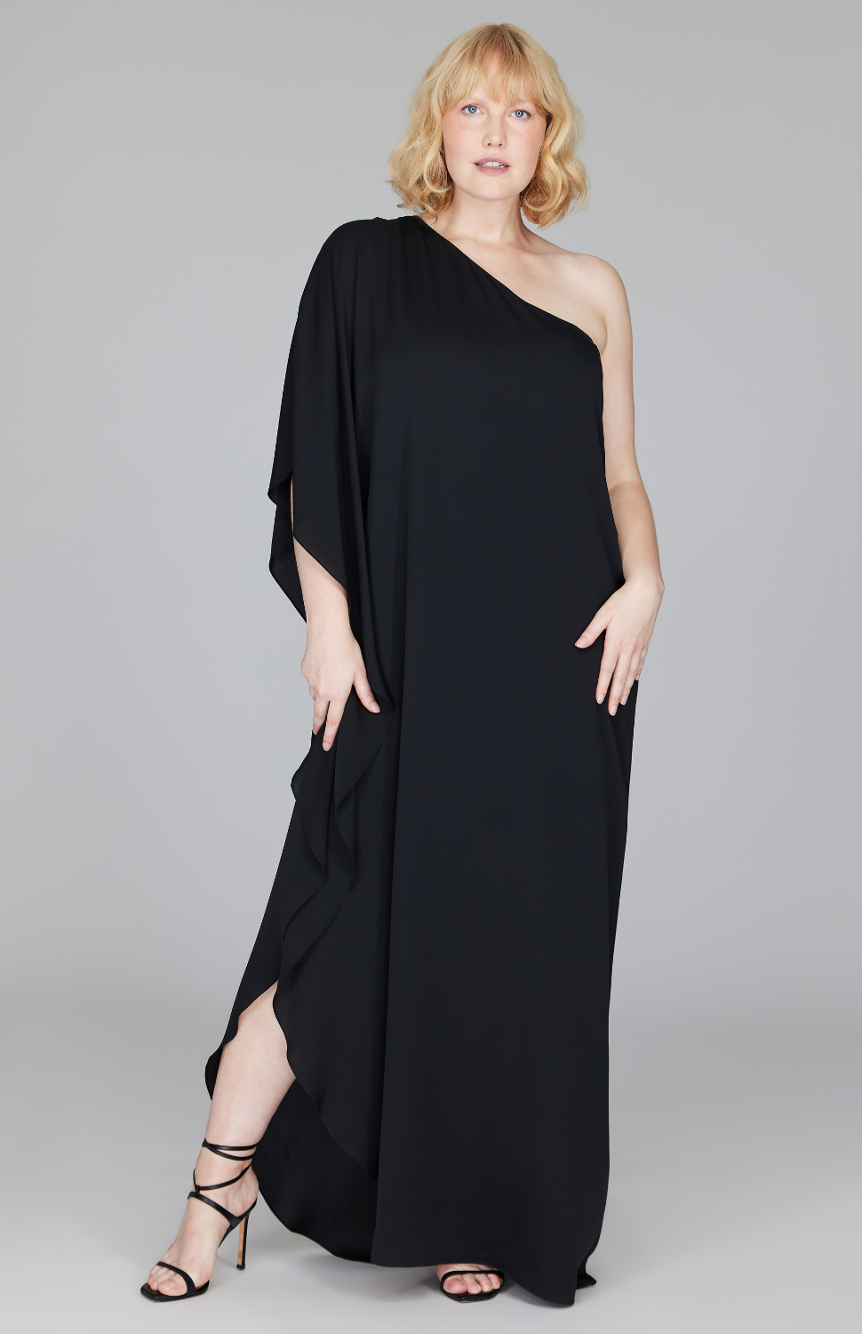 Silk Georgette One Shoulder Cascade Gown