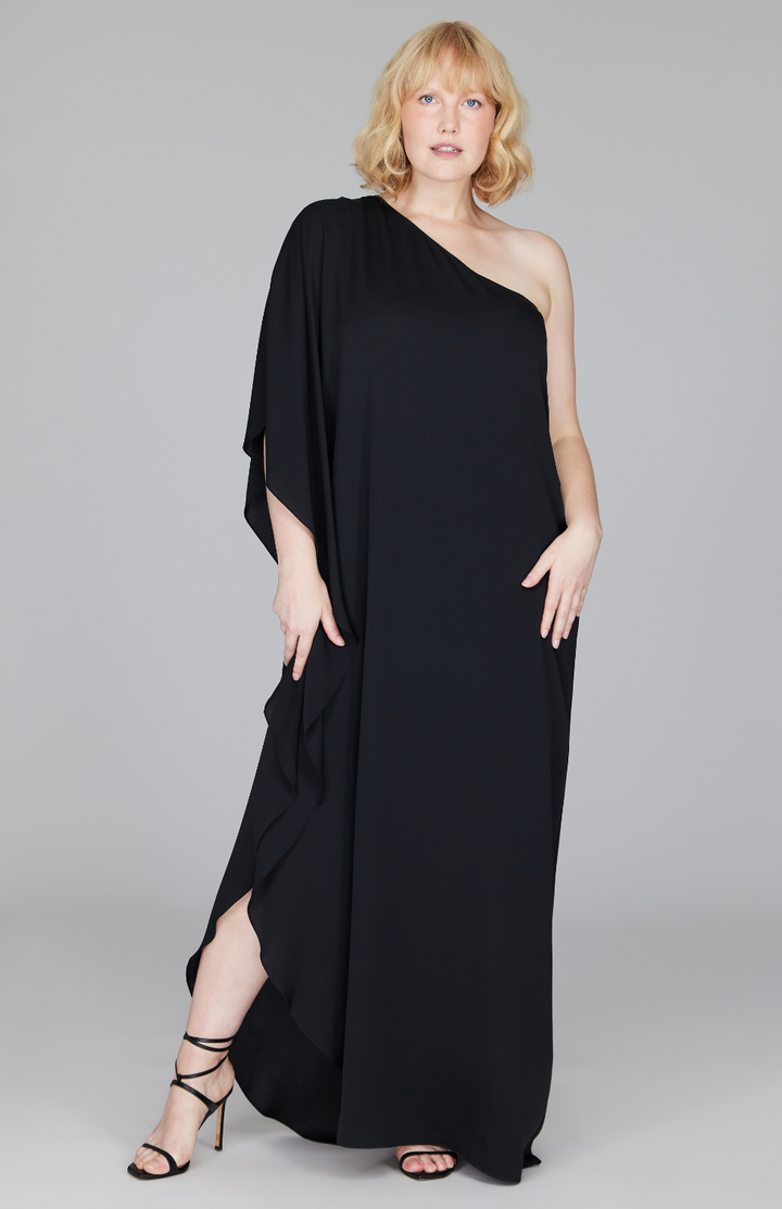 Silk Georgette One Shoulder Cascade Gown