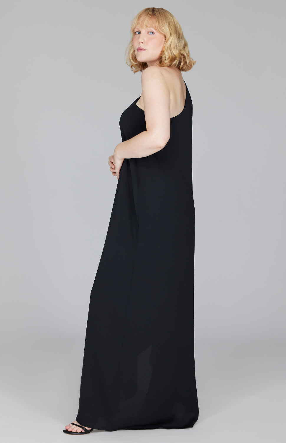 Silk Georgette One Shoulder Cascade Gown