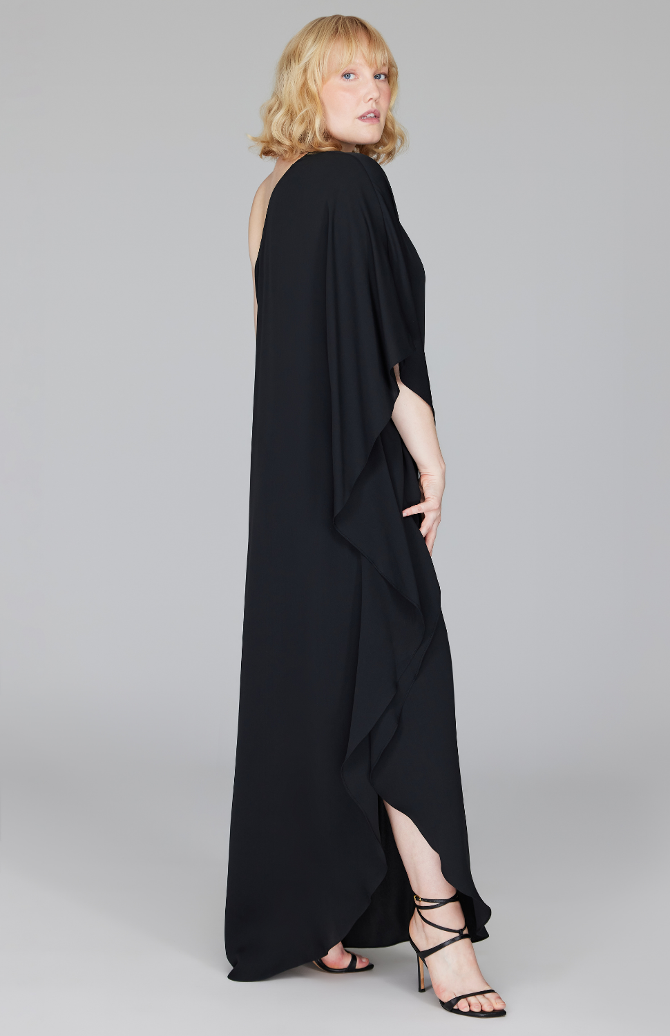 Silk Georgette One Shoulder Cascade Gown