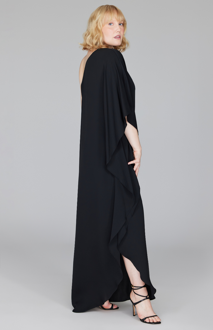 Silk Georgette One Shoulder Cascade Gown