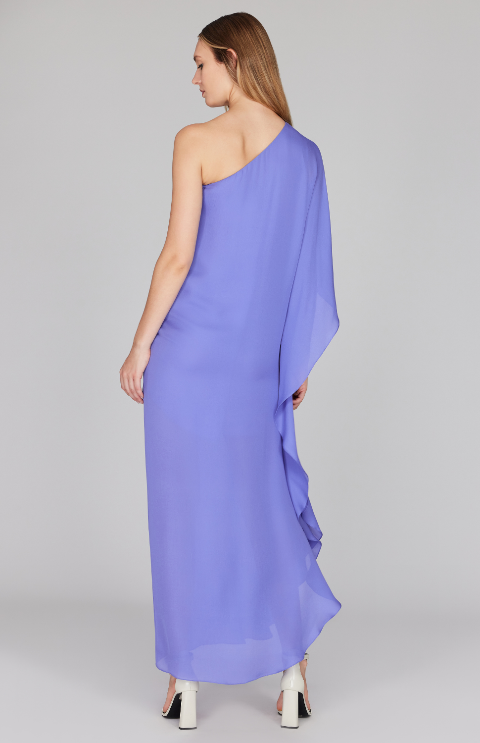 Silk Georgette One Shoulder Cascade Gown