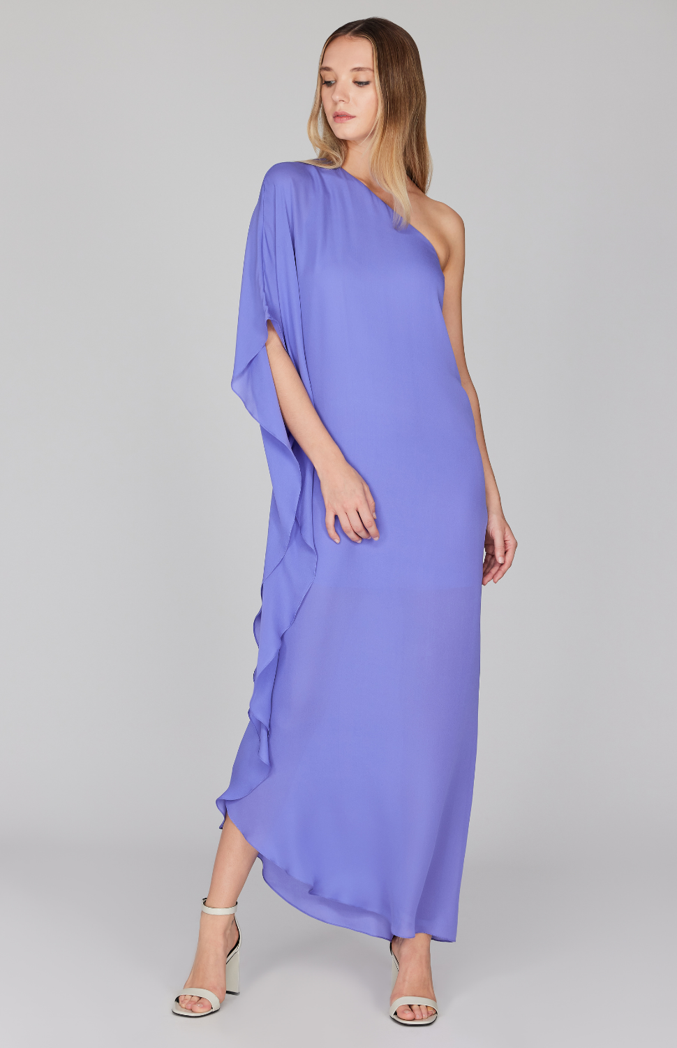 Silk Georgette One Shoulder Cascade Gown