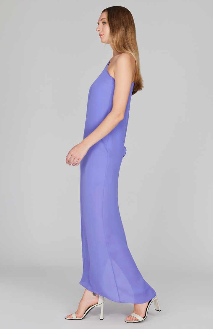 Silk Georgette One Shoulder Cascade Gown