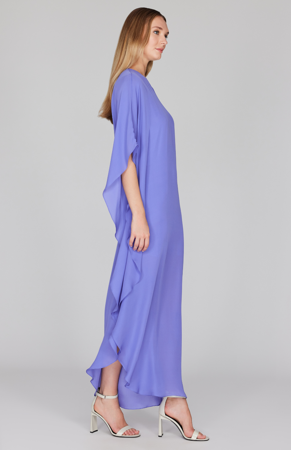 Silk Georgette One Shoulder Cascade Gown