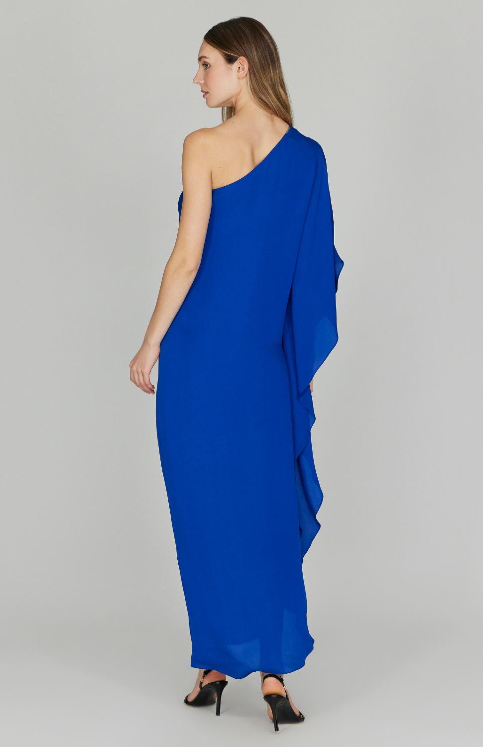Silk Georgette One Shoulder Cascade Gown