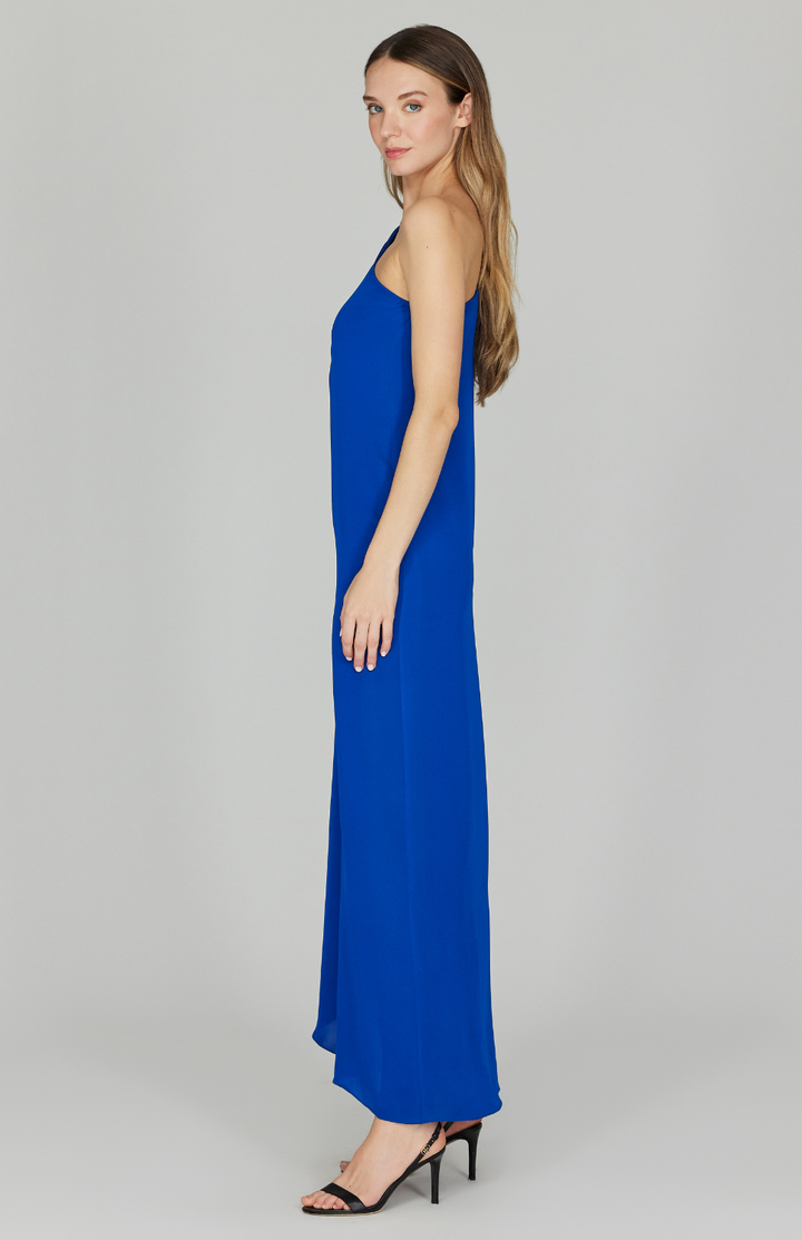 Silk Georgette One Shoulder Cascade Gown