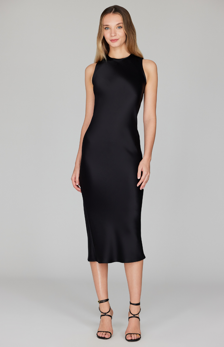 Satin Crew Neck Bias Dress