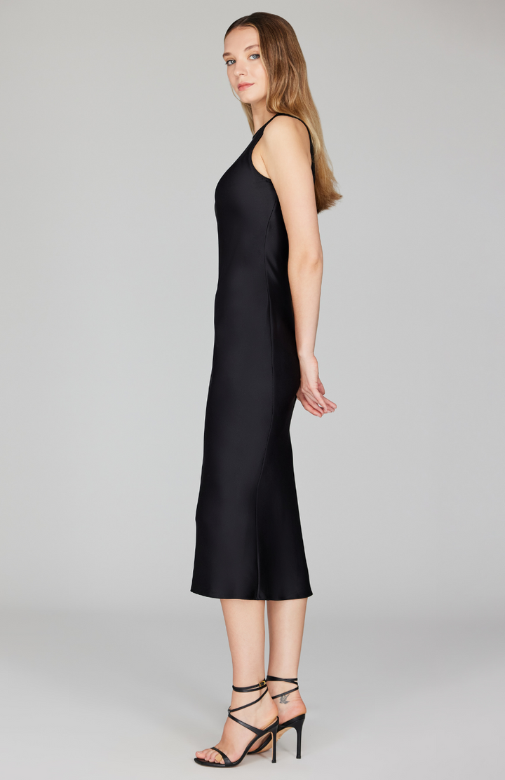 Satin Crew Neck Bias Dress