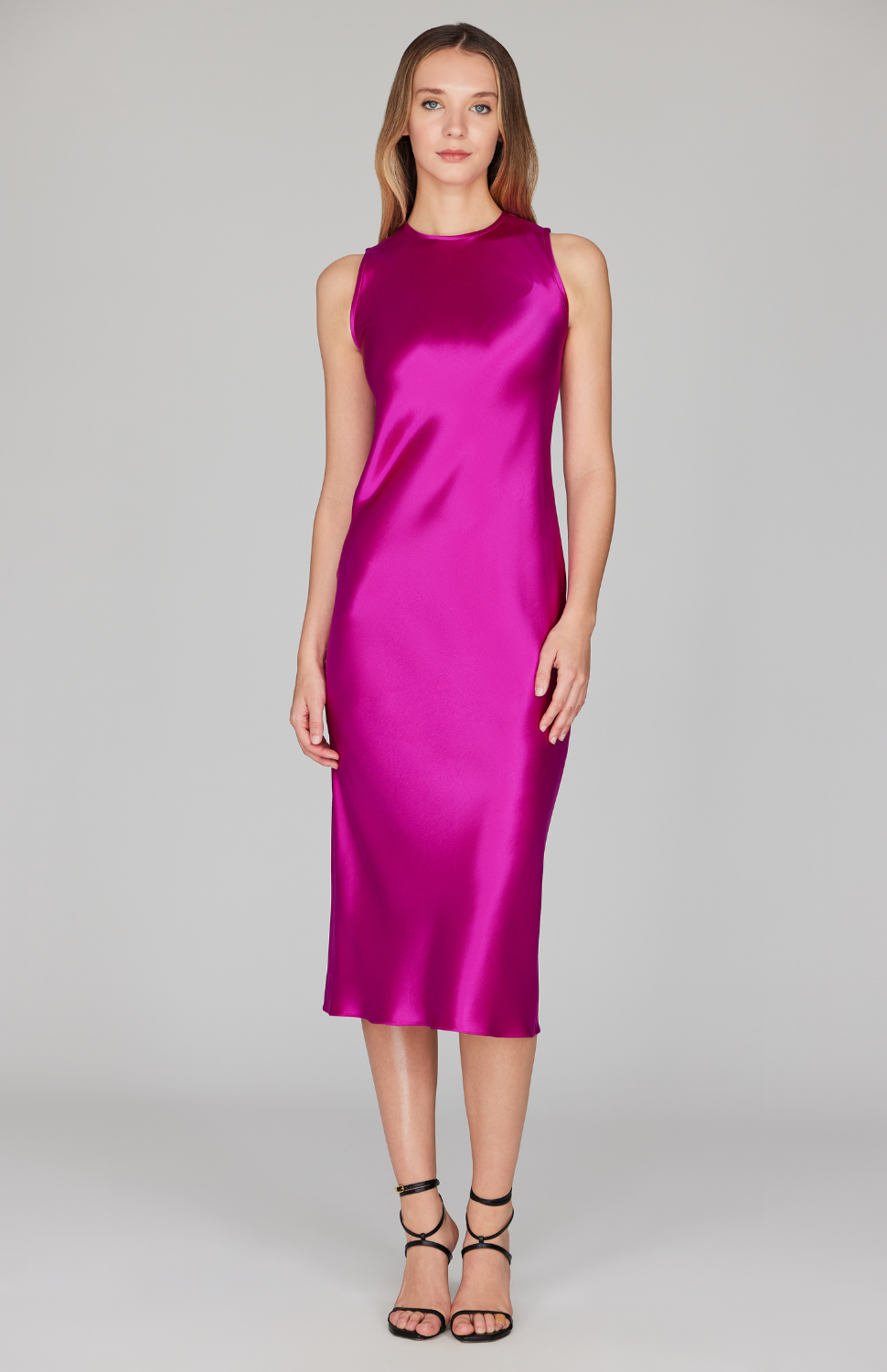 Satin Crew Neck Bias Dress