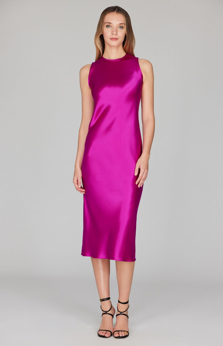 Satin Crew Neck Bias Dress