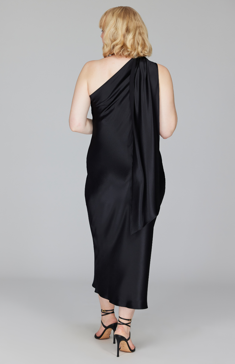 Satin One Shoulder Bias Dress w/ Scarf