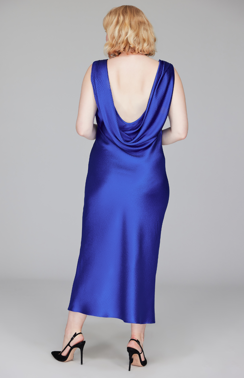 Hammered Satin Drape Back Bias Dress