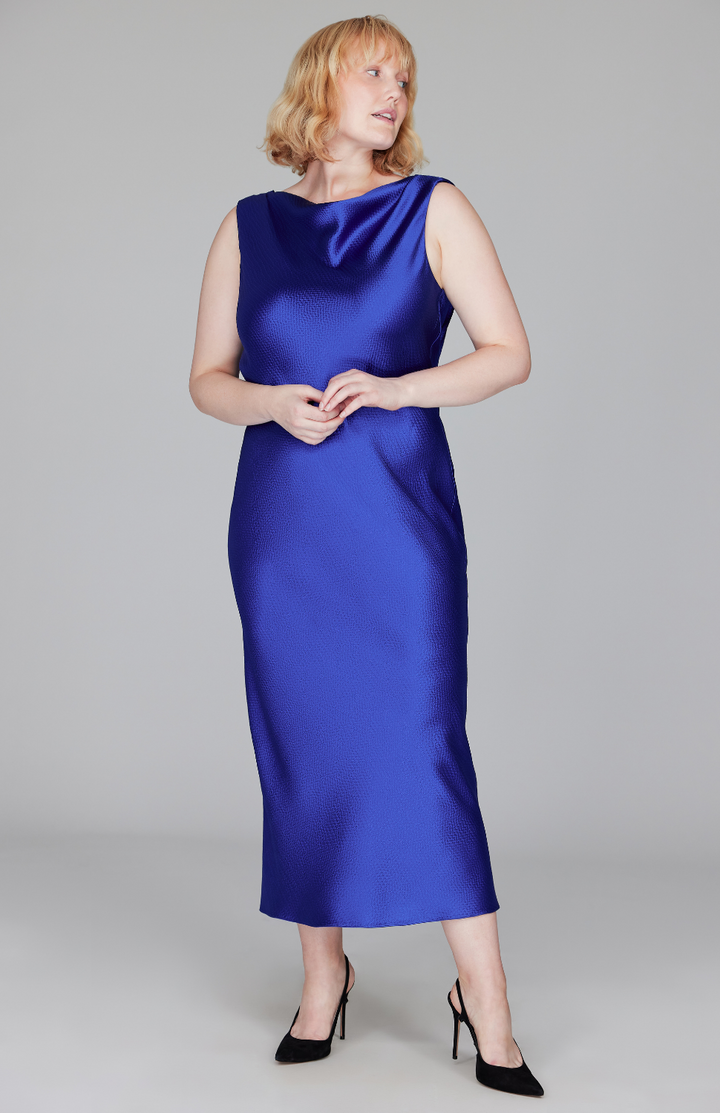 Hammered Satin Drape Back Bias Dress