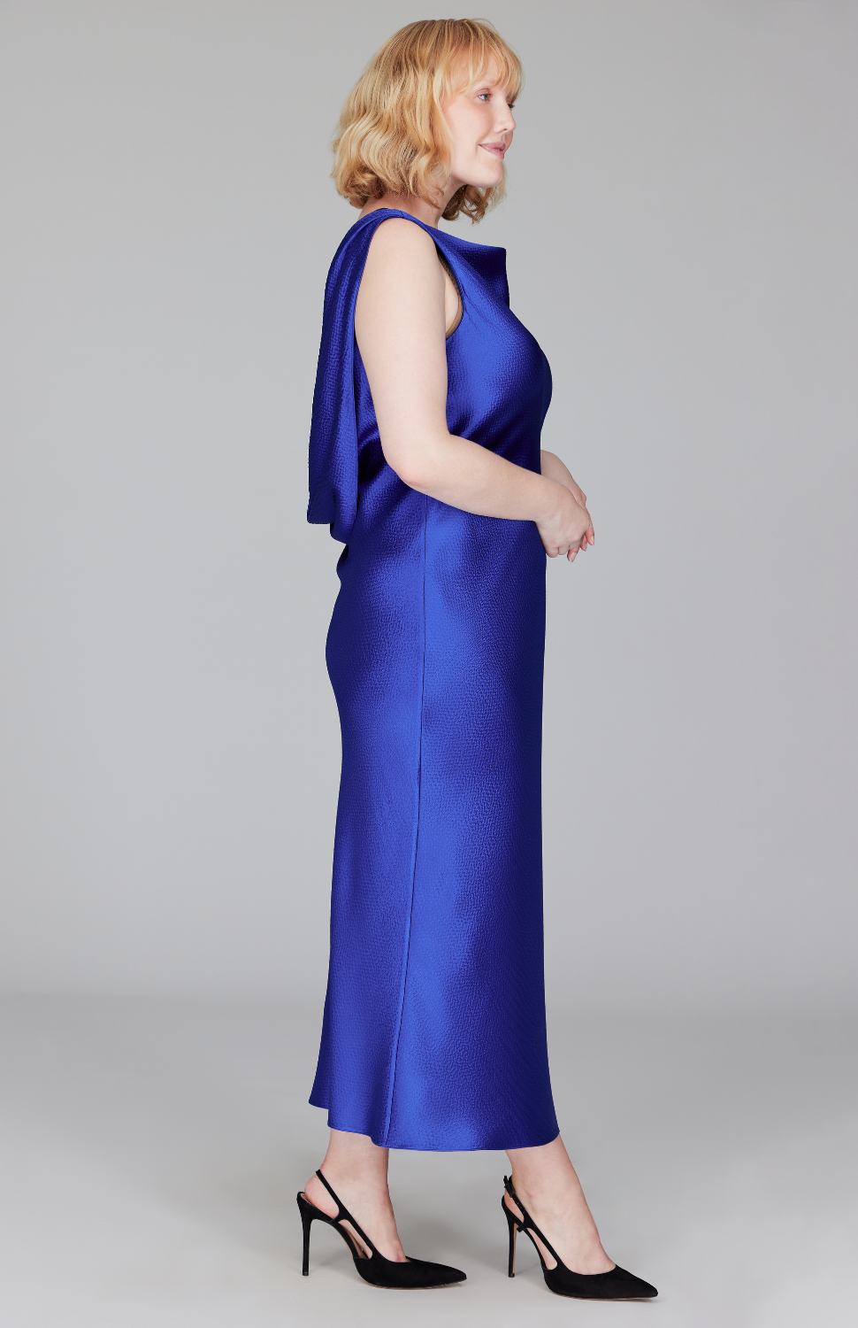 Hammered Satin Drape Back Bias Dress