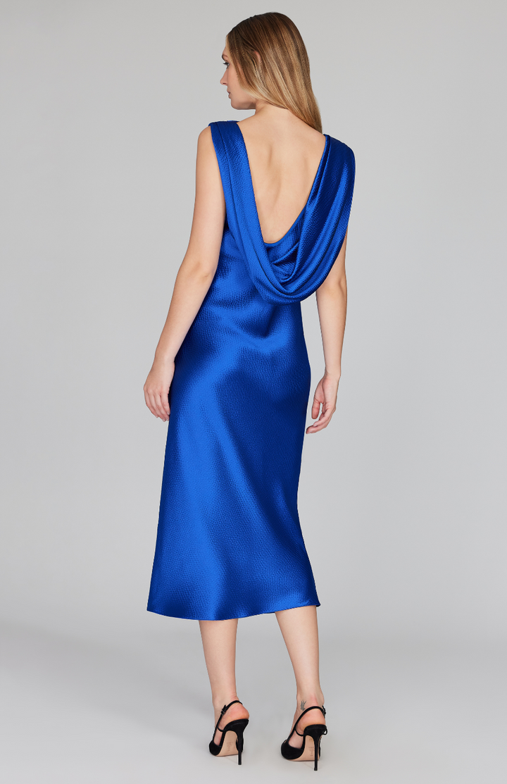 Hammered Satin Drape Back Bias Dress